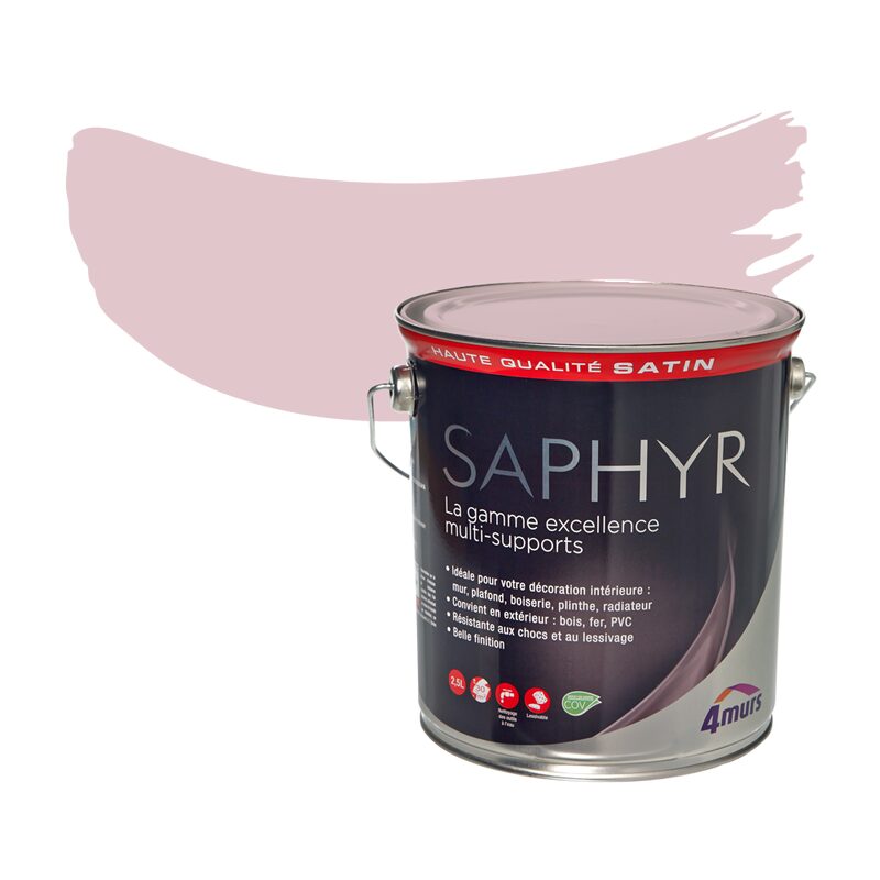 Peinture Multi-supports SAPHYR Alkyde rose boudoir Satiné 2,5 L