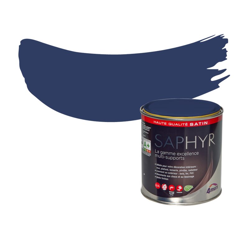 Peinture Finition SAPHYR Alkyde bleu profond Satiné 0,5 L