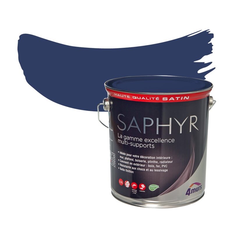 Peinture Multi-supports SAPHYR Alkyde bleu profond Satiné 2,5 L