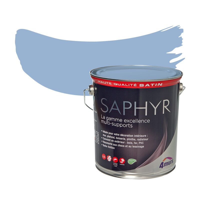 Peinture Multi-supports SAPHYR Alkyde bleu aérien Satiné 2,5 L