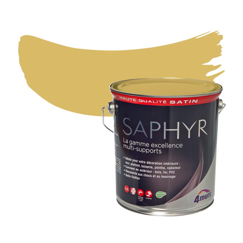 Peinture Multi-supports SAPHYR Alkyde jaune moutarde Satiné 2,5 L