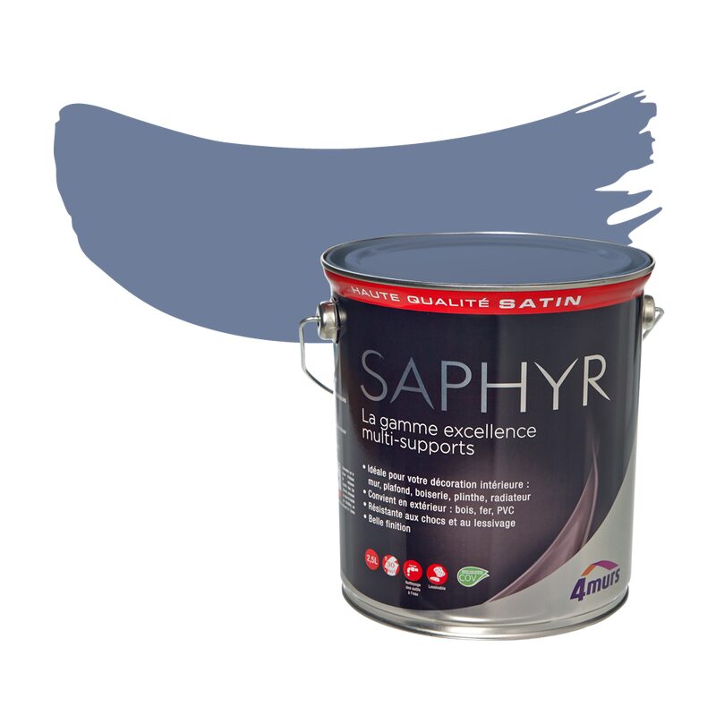 Peinture Multi-supports SAPHYR Alkyde bleu givré Satiné 2,5 L