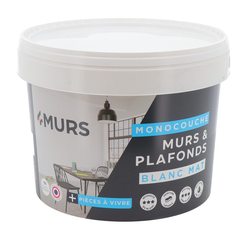 Peinture MURS ET PLAFONDS MONOCOUCHE Acrylique blanc Mat 10 L