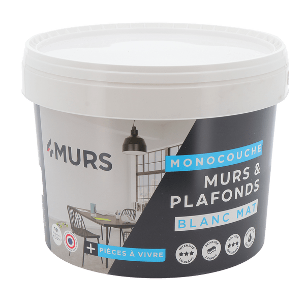 Peinture MURS ET PLAFONDS MONOCOUCHE Acrylique blanc Mat 10 L