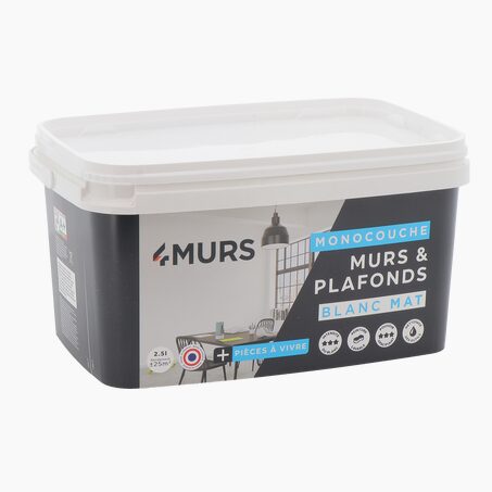 4MURS Peinture MURS ET PLAFONDS MONOCOUCHE blanc Mat 2,5 L