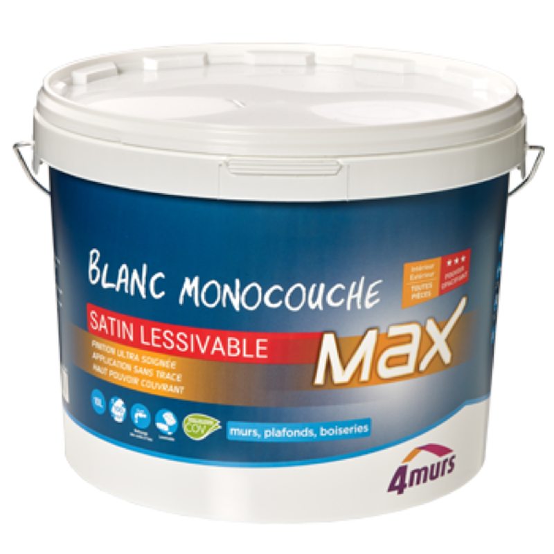 Peinture MURS ET PLAFONDS MAX SATIN Acrylique blanc Satiné 10 L