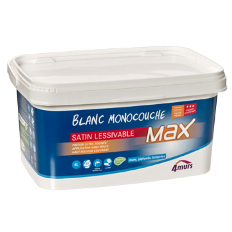 Peinture MURS ET PLAFONDS MAX SATIN Acrylique blanc Satiné 4 L