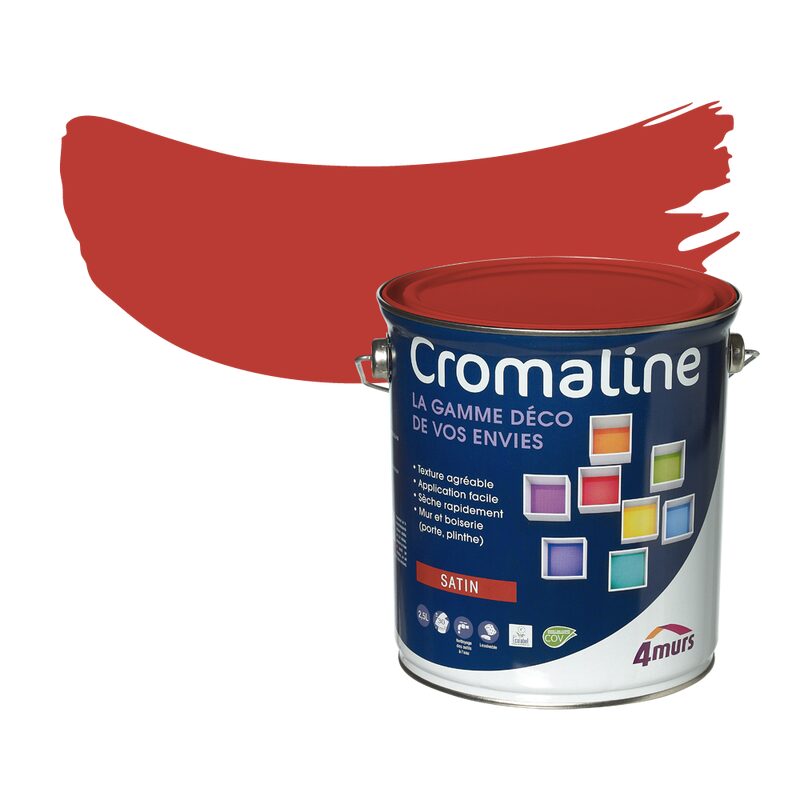 Peinture Multi-supports CROMALINE Acrylique vermillon Satiné 2,5 L
