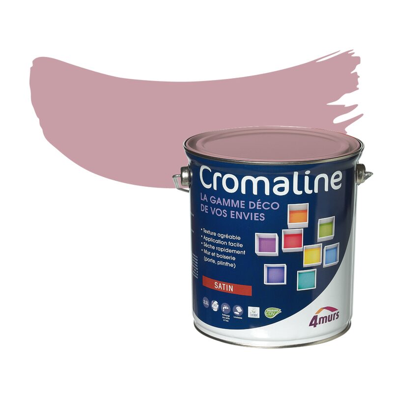 Peinture Multi-supports CROMALINE Acrylique vieux rose Satiné 2,5 L