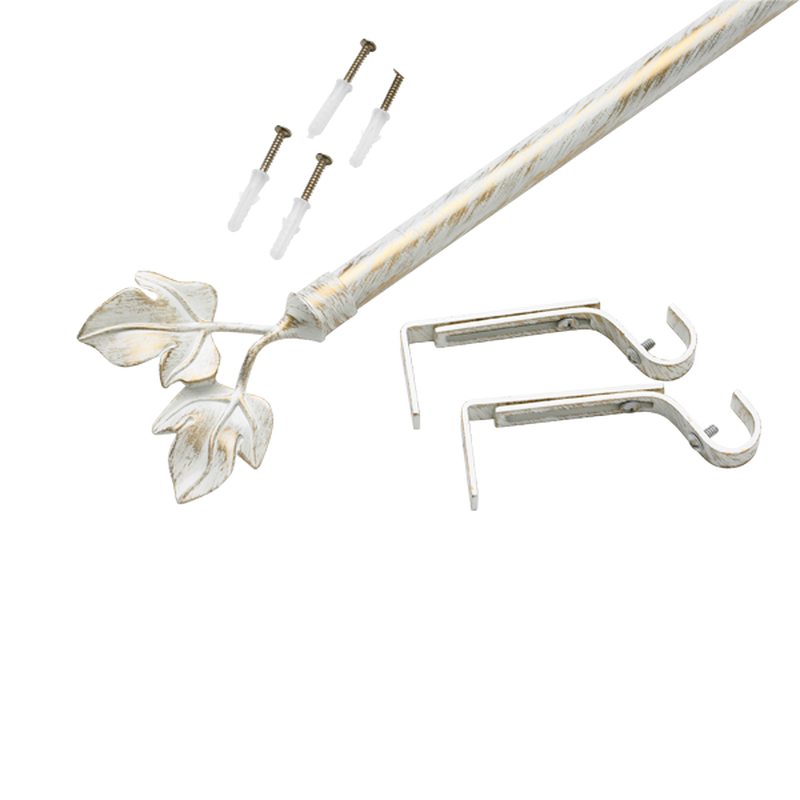 Kit barre à rideaux BOURGOGNE coloris blanc  / doré diamètre barre 1,9 cm longueur 200 cm