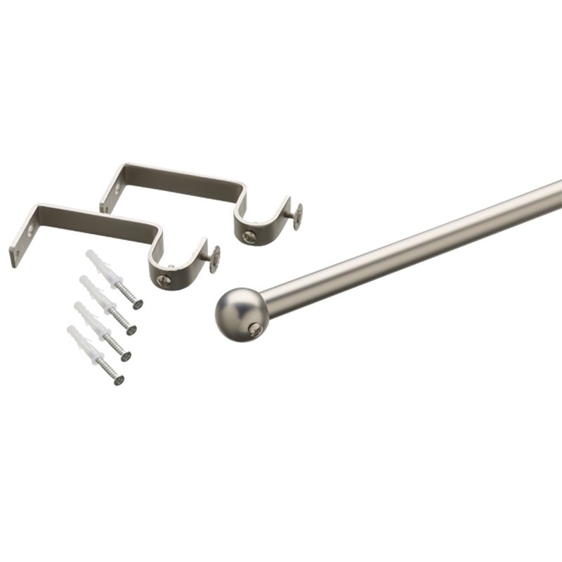 Kit barre à rideaux RONDINA coloris nickel satin diamètre barre 1,6 cm longueur 180 cm