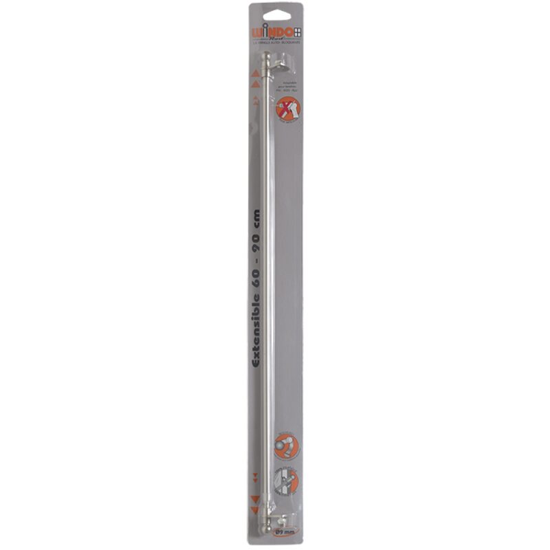 Kit barre à rideau vitrage WINDOROD coloris nickel brossé diamètre barre 0,9 cm longueur extensible de 60,0 à 90 cm