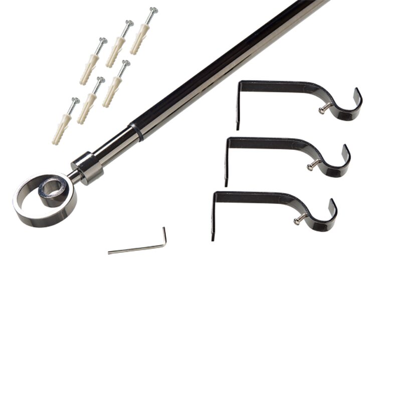 Kit barre à rideaux SARAH coloris noir diamètre barre 2 cm longueur extensible de 160,0 à 300 cm