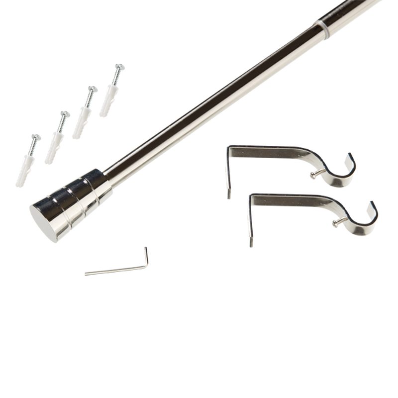 Kit barre à rideaux CORDOBA coloris nickel givré diamètre barre 2 cm longueur extensible de 120,0 à 210 cm