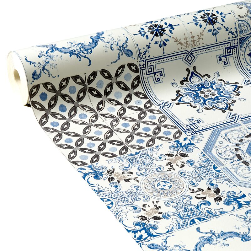 Papier peint vinyle IRINA coloris bleu