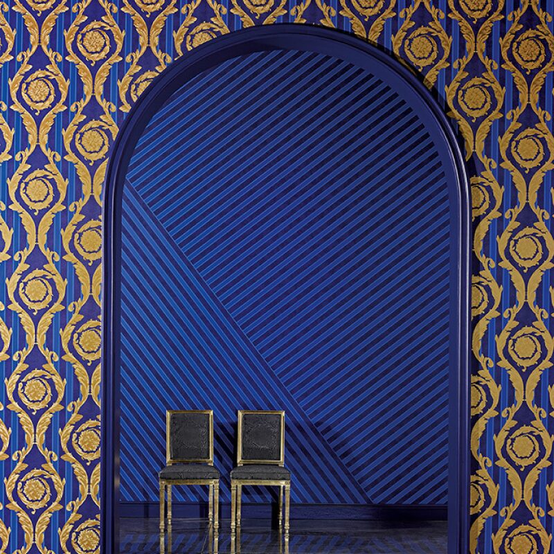 Papier peint intissé VERSACE BAROCINO coloris bleu outremer