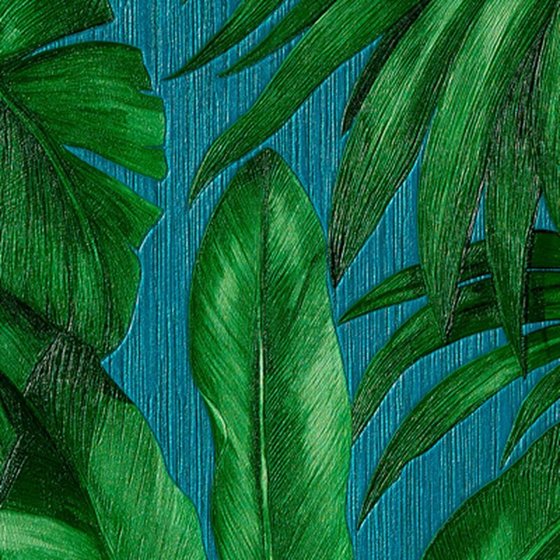 Papier peint intissé VERSACE GIUNGLA coloris bleu lagon