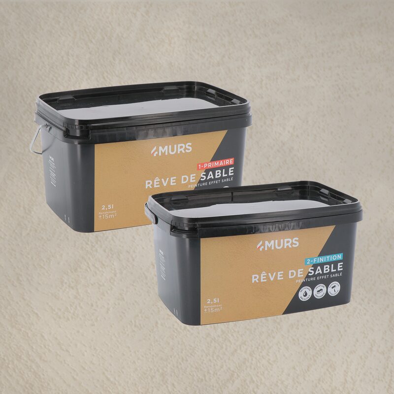 Peinture Décorative RÊVE DE SABLE Acrylique naturel Mat 2,5 L Rêve de sable + Primaire blanc Mat 2,5 L