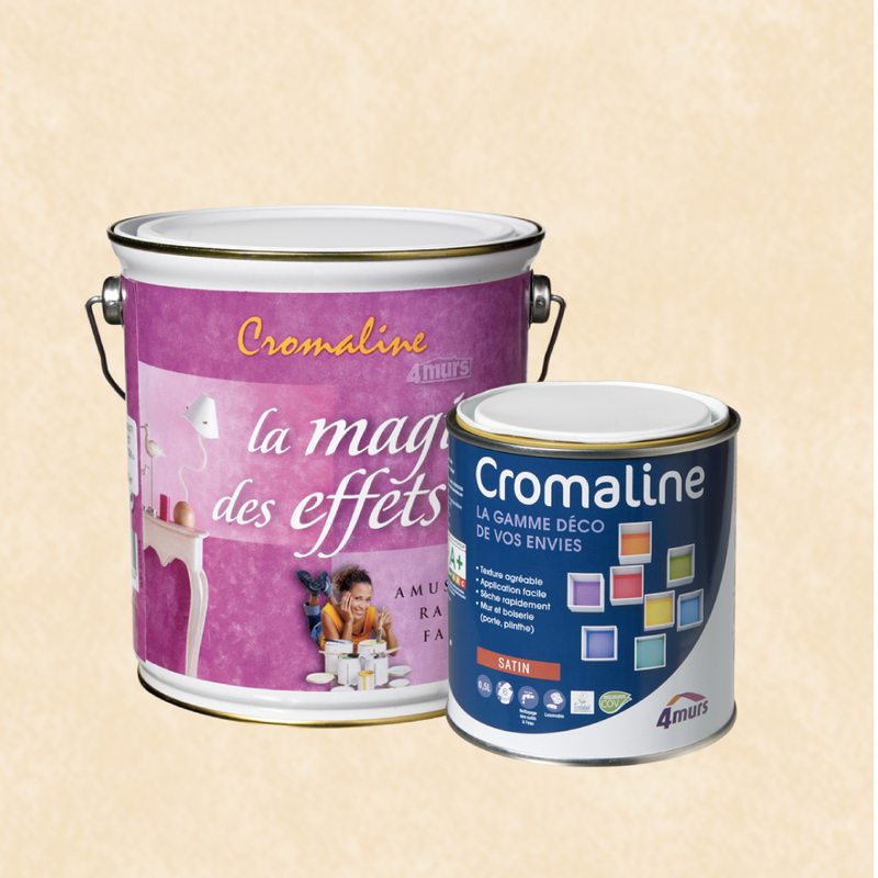 Peinture Finition MAGIE DES EFFETS Acrylique ivoire Satiné 0,5 L Cromaline + Primaire gel incolore Satiné 1,5 L