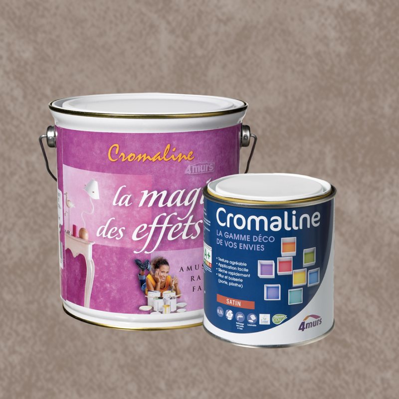 Peinture Finition MAGIE DES EFFETS Acrylique chocolat Satiné 0,5 L Cromaline + Primaire gel incolore Satiné 1,5 L