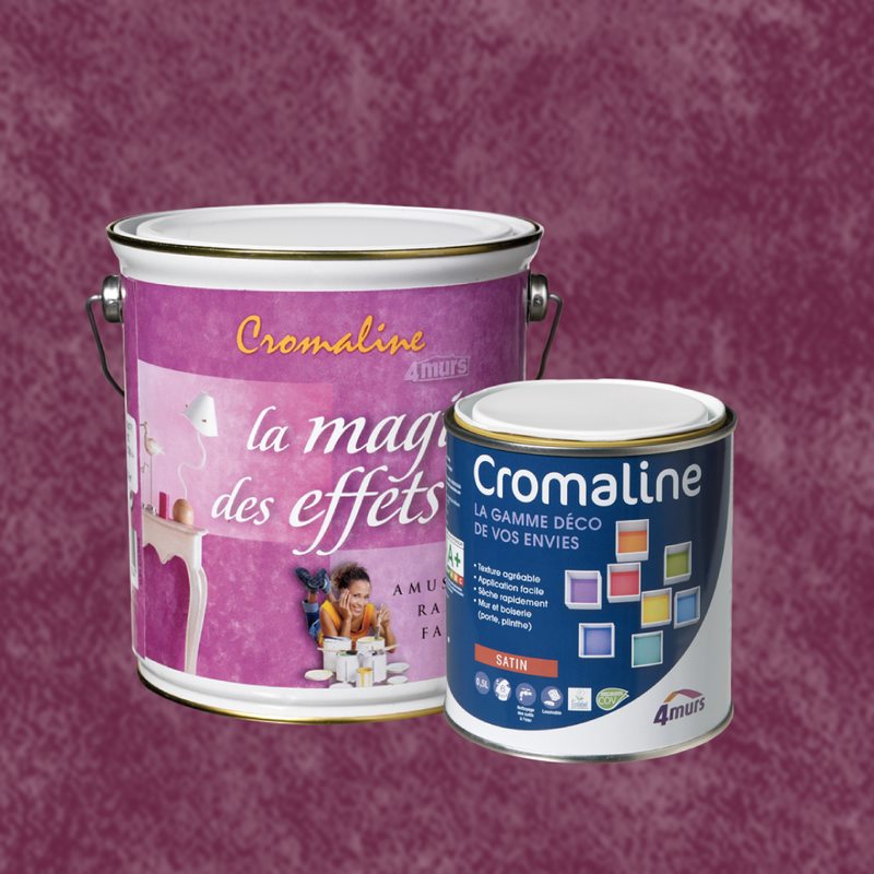 Peinture Finition MAGIE DES EFFETS Acrylique cassis Satiné 0,5 L Cromaline + Primaire gel incolore Satiné 1,5 L