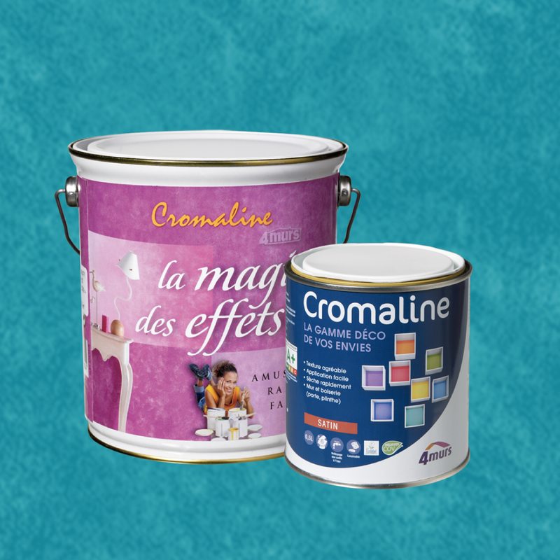 Peinture Finition MAGIE DES EFFETS Acrylique bleu pétrole Satiné 0,5 L Cromaline + Primaire gel incolore Satiné 1,5 L