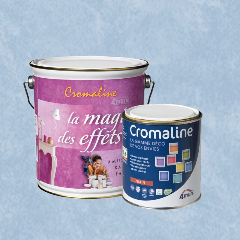 Peinture Finition MAGIE DES EFFETS Acrylique bleu provence Satiné 0,5 L Cromaline + Primaire gel incolore Satiné 1,5 L
