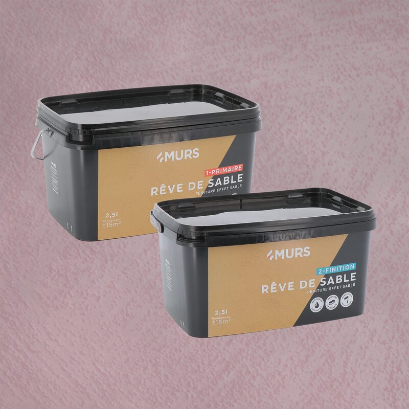 Peinture Décorative RÊVE DE SABLE Acrylique rose poudré Mat 2,5 L Rêve de sable + Primaire blanc Mat 2,5 L