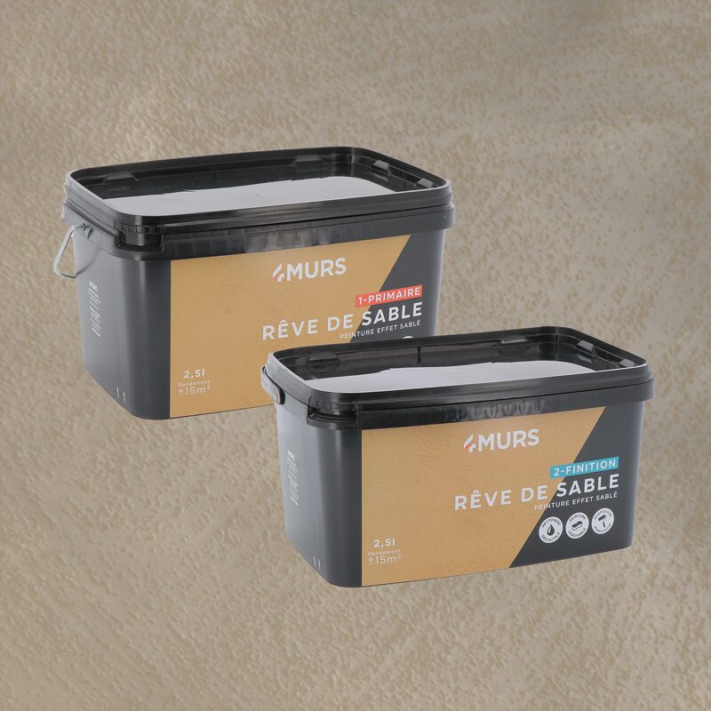 Peinture Décorative RÊVE DE SABLE Acrylique corfou Mat 2,5 L Rêve de sable + Primaire blanc Mat 2,5 L