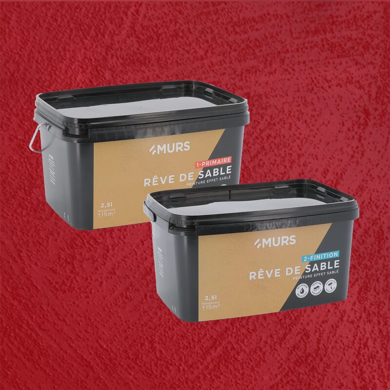 Peinture Décorative RÊVE DE SABLE Acrylique cerise Mat 2,5 L Rêve de sable + Primaire blanc Mat 2,5 L