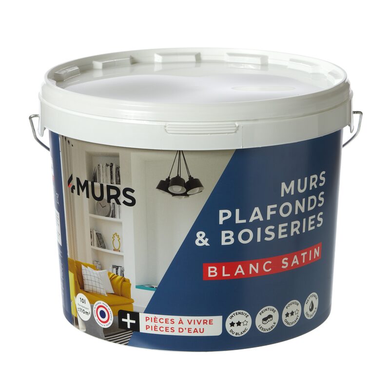 Peinture MURS ET PLAFONDS Acrylique blanc Satiné 10 L