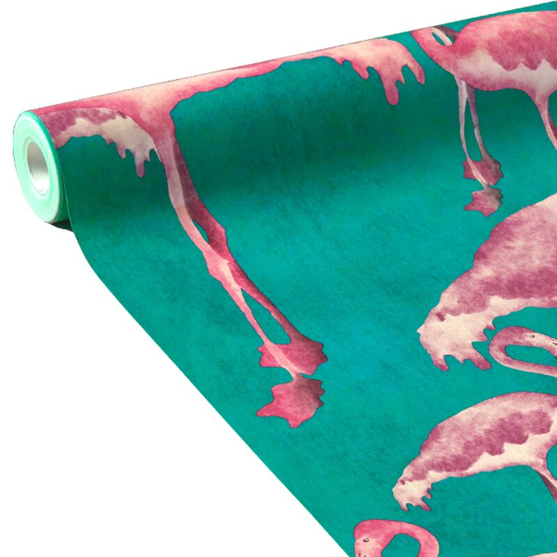 Papier peint intissé FLAMINGO BEACH coloris bleu turquoise
