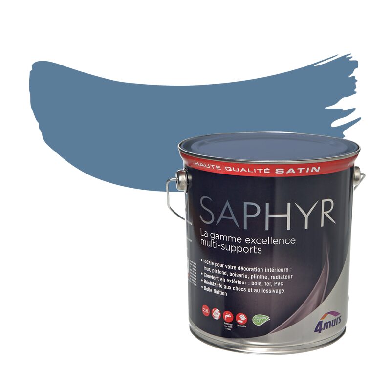 Peinture Multi-supports SAPHYR Alkyde bleu industriel Satiné 2,5 L