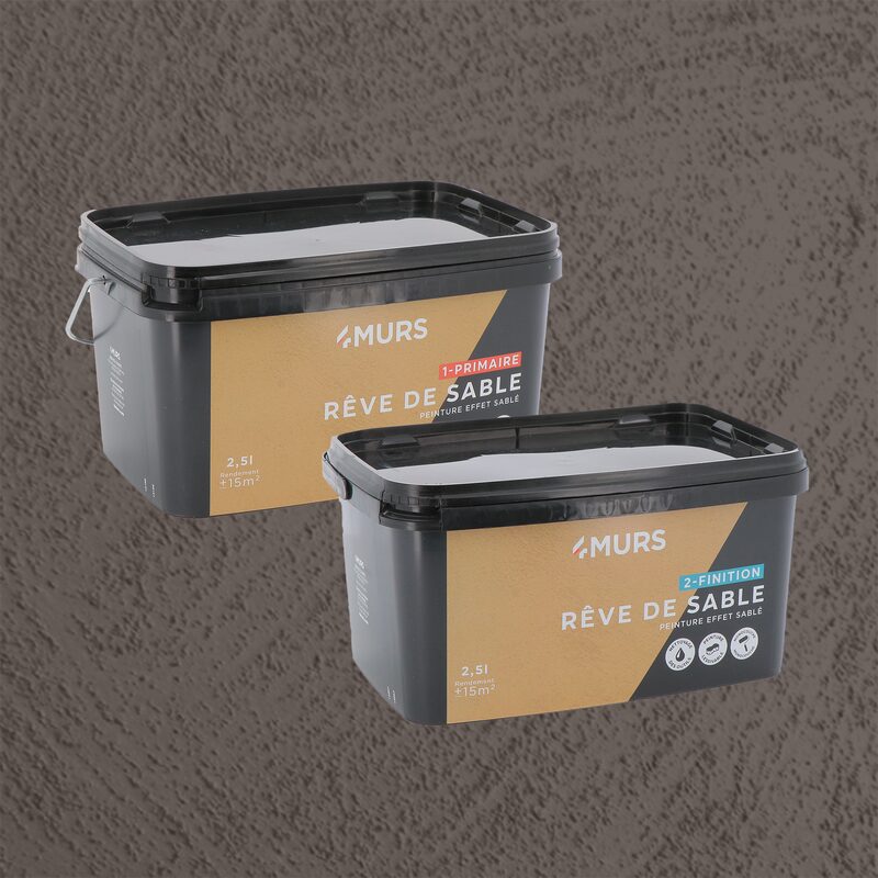 4MURS Peinture Décorative  Acrylique tourterelle métal Satiné 2,5 L Rêve de sable + Primaire blanc Mat 2,5 L