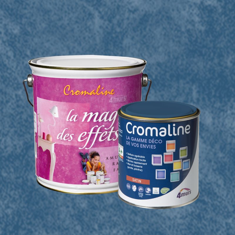 Peinture Finition MAGIE DES EFFETS Acrylique bleu roi Satiné 0,5 L Cromaline + Primaire gel incolore Satiné 1,5 L