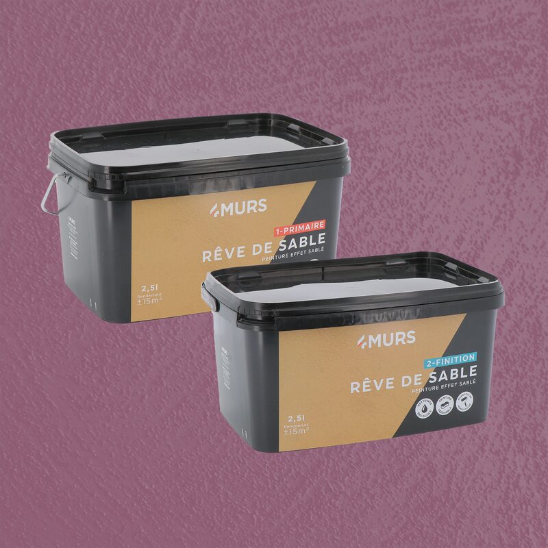Peinture Décorative RÊVE DE SABLE Acrylique prune sauvage Mat 2,5 L Rêve de sable + Primaire blanc Mat 2,5 L