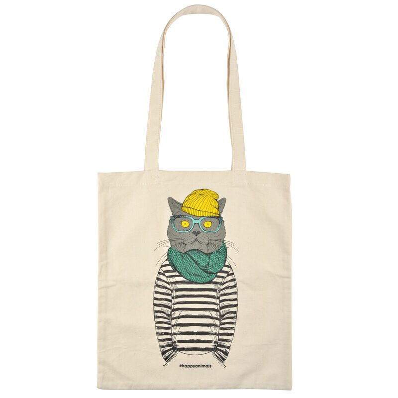 Tote bag HAPPY CHAT coloris beige