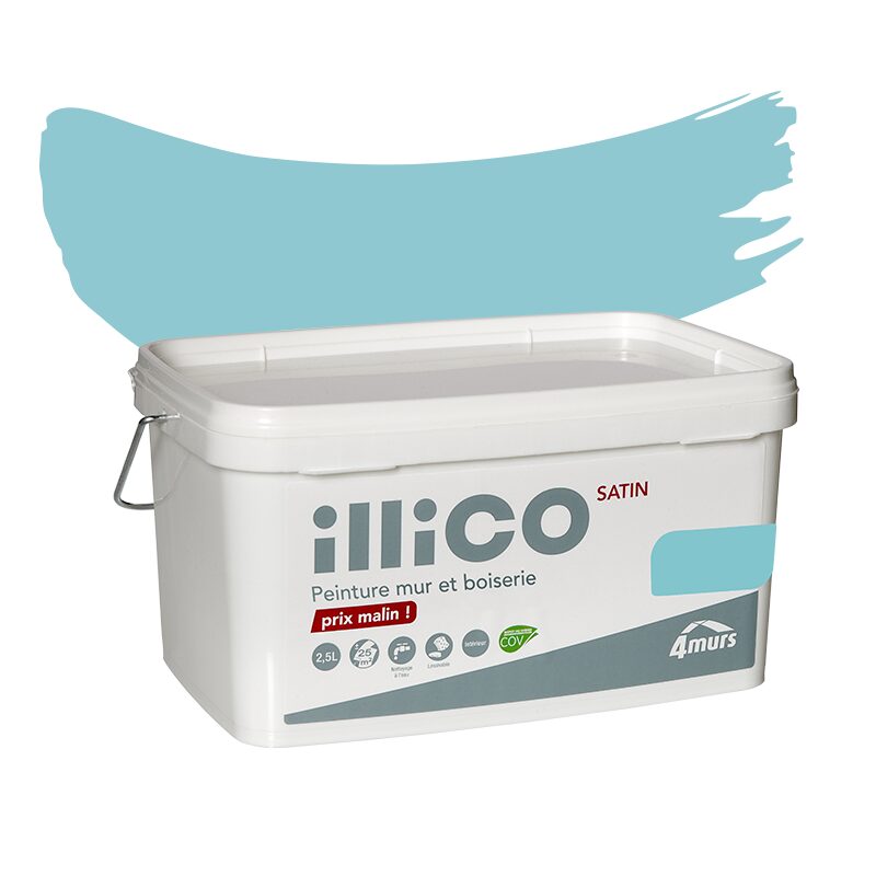 Peinture Multi-supports ILLICO Acrylique bleu lagon Satiné 2,5 L