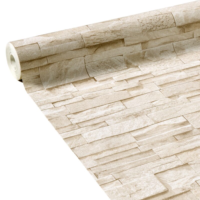 Papier peint intissé PAREMENT coloris beige pierre