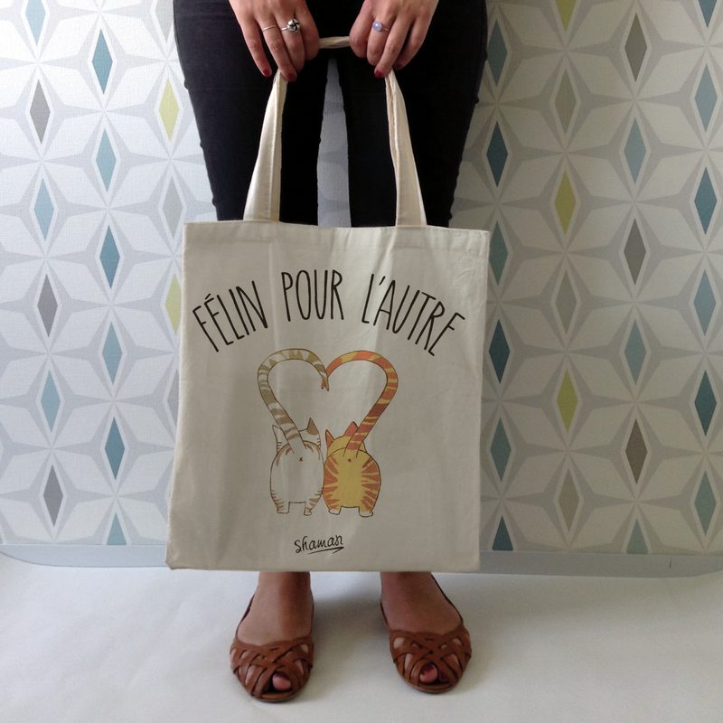 Tote bag FÉLIN POUR L'AUTRE coloris beige