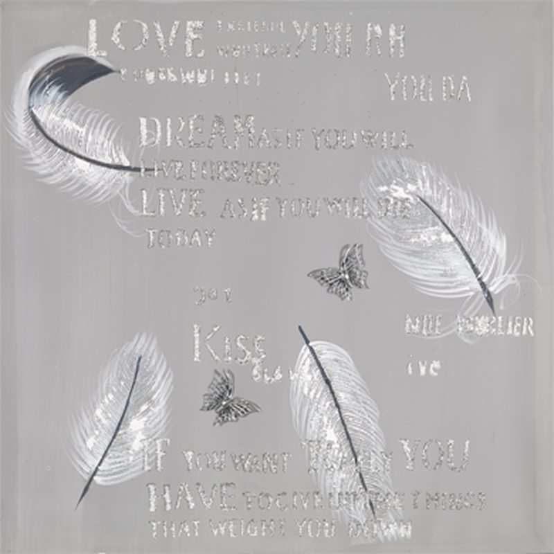 Toile peinte FEATHERS 58 x 58 cm