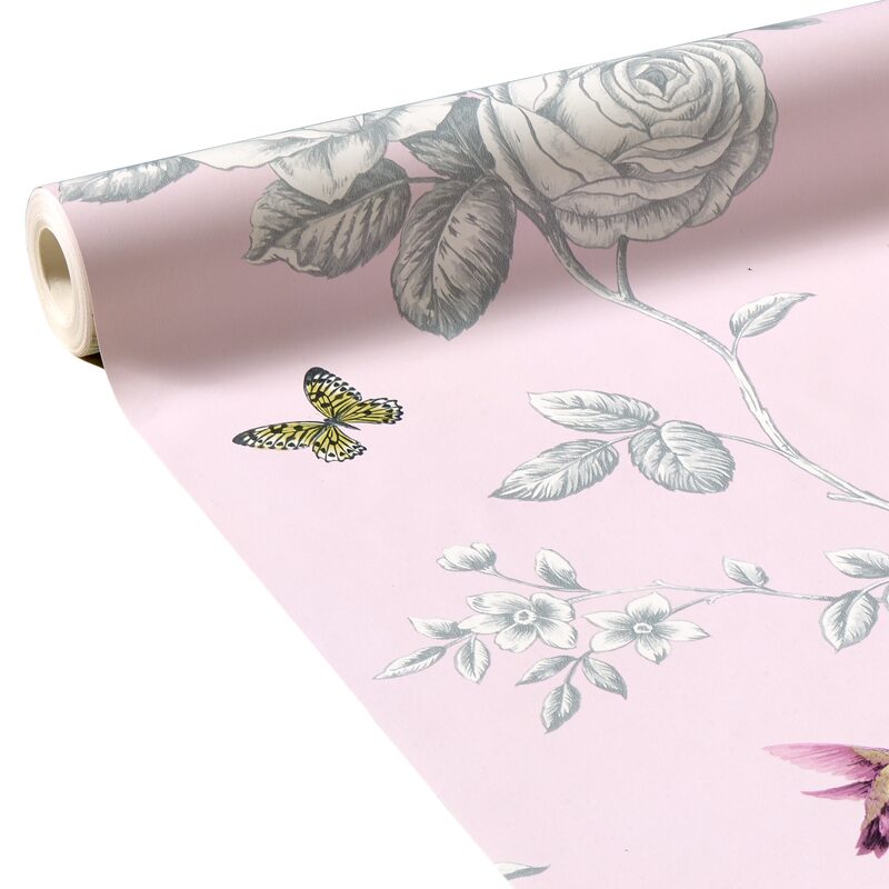 Papier peint HUMMINGBIRD coloris rose aquarelle
