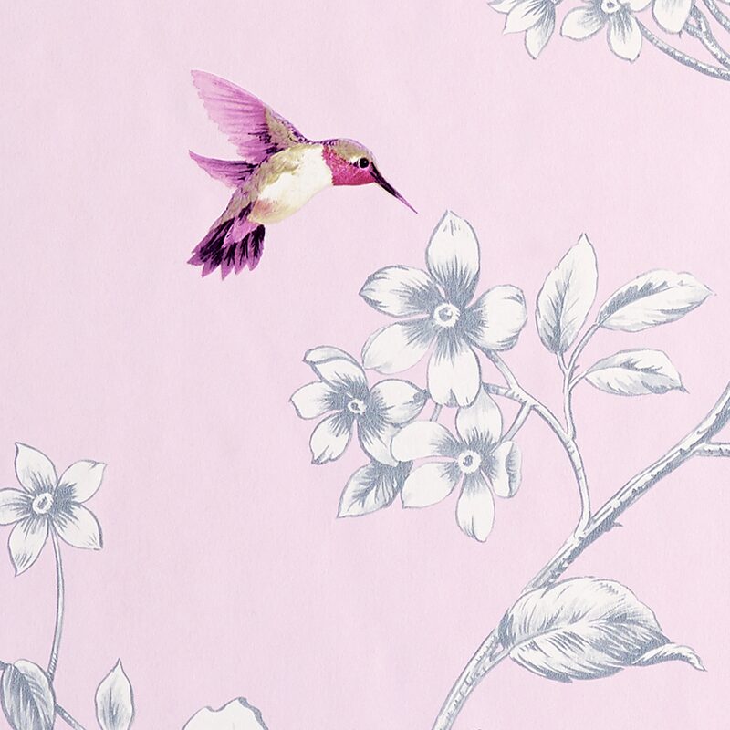 Papier peint HUMMINGBIRD coloris rose aquarelle