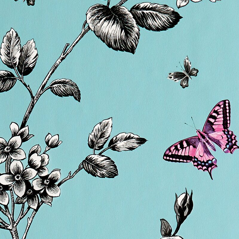 Papier peint HUMMINGBIRD coloris bleu vintage