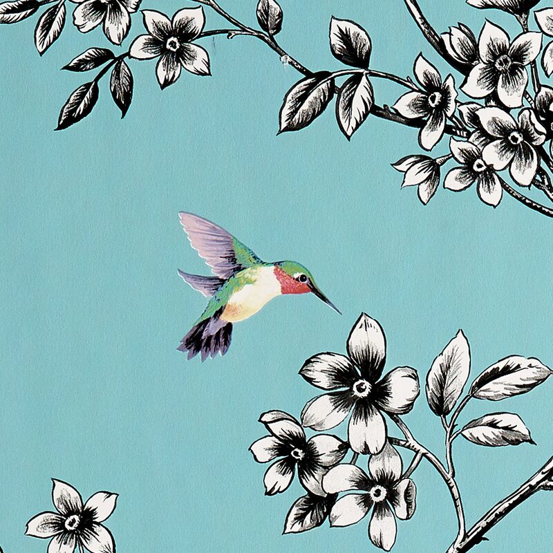 Papier peint HUMMINGBIRD coloris bleu vintage