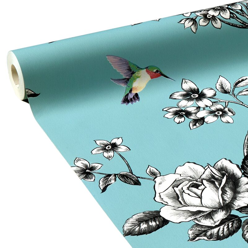 Papier peint HUMMINGBIRD coloris bleu vintage