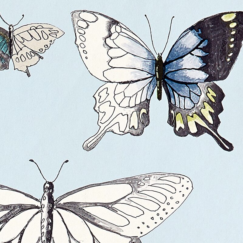 Papier peint BUTTERFLIES DUCK EGG coloris bleu aquarelle