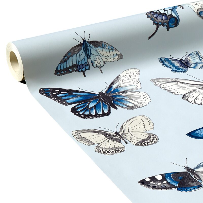 Papier peint BUTTERFLIES DUCK EGG coloris bleu aquarelle