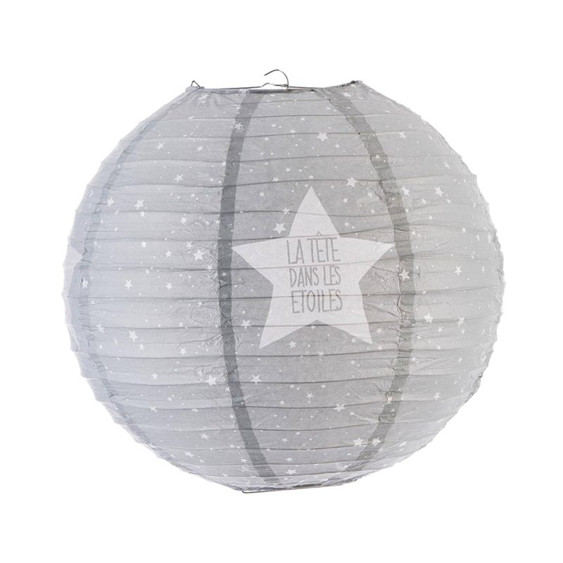 Abat-jour boule papier DANS LES ÉTOILES coloris gris 35 x 35 cm