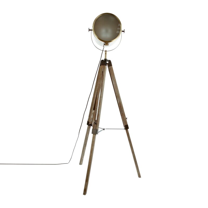 Lampadaire PROJECTEUR coloris or et bois 150 x 25 cm